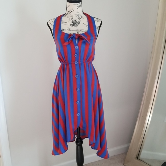 Red and Blue Stripe Halter Dress - Picture 2 of 16
